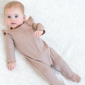 Colored organics Addy Brushed Back Pointelle Flutter Sleeve Footed in wren